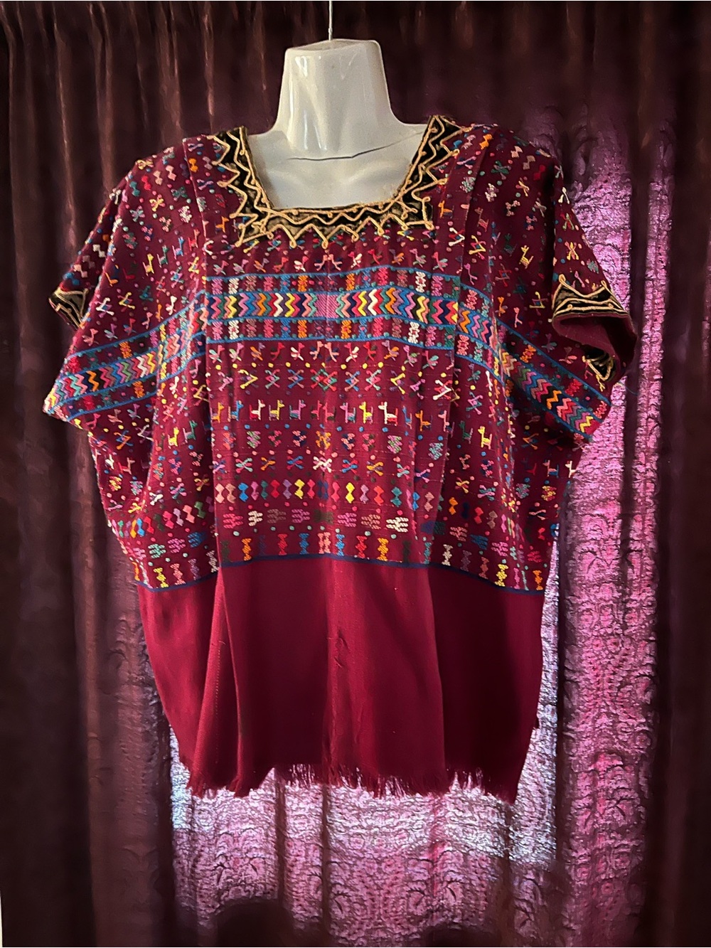 Embroidered Maroon Women's Blouse with Multicolor Accent